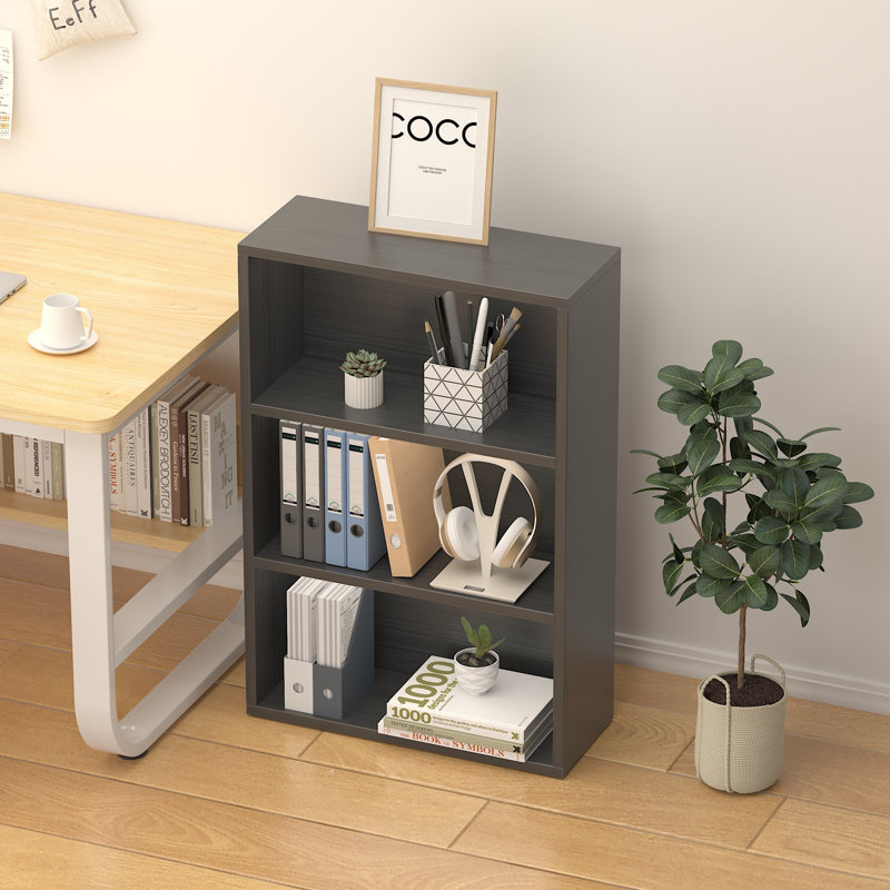 Wooden Bookshelf, Cube Storage Shelf, Floor Organizer for Bedroom, Living Room, Black, (3 Shelves) 35.24"H x 23.62"W x 9.45"D