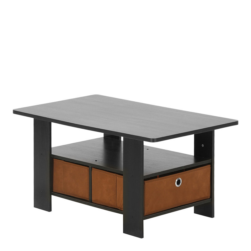 Hilburn Four Leg Coffee Table with Storage, Americano/Medium Brown