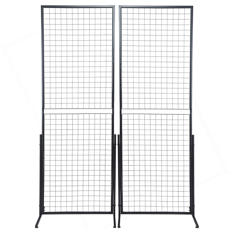 Tour à panneaux muraux de 2 pi x 5,6 pi, 2 panneaux de présentation grillagés en fil métallique avec base en T, panneaux à double grille latérale pour les salons d'artisanat, présentoir de détail avec pinces et crochets supplémentaires