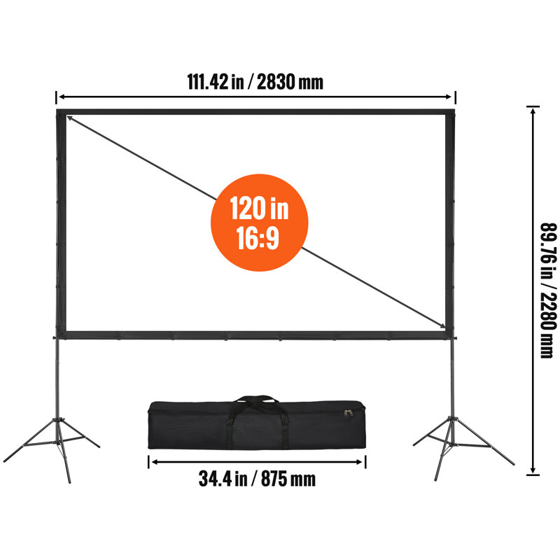 Projector Screen with Stand, 120 inch 16:9 4K 1080 HD Outdoor Movie Screen with Stand, Wrinkle-Free Projection Screen with Tripods and Carry Bag, Designed for Home Theater Cinema Backyard Movie Night