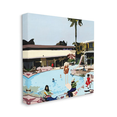 " People Lounging At Pool Party Tropical Scenery "