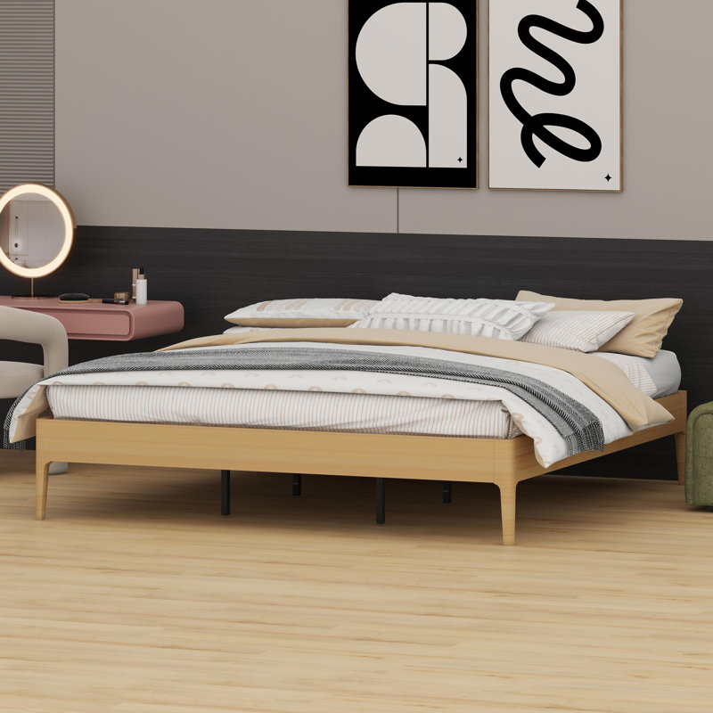 Contemporary Low-Profile Bed Base Featuring Durable Foundation and Hassle-Free Setup, Natural