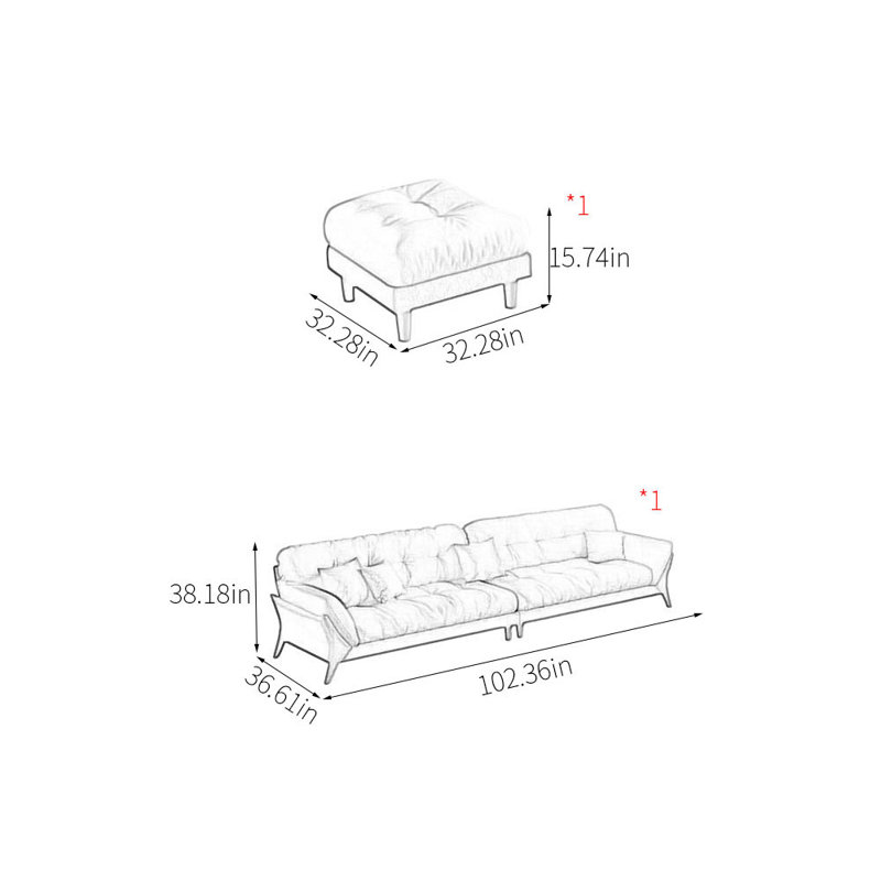 Log cream-style in-line sofa