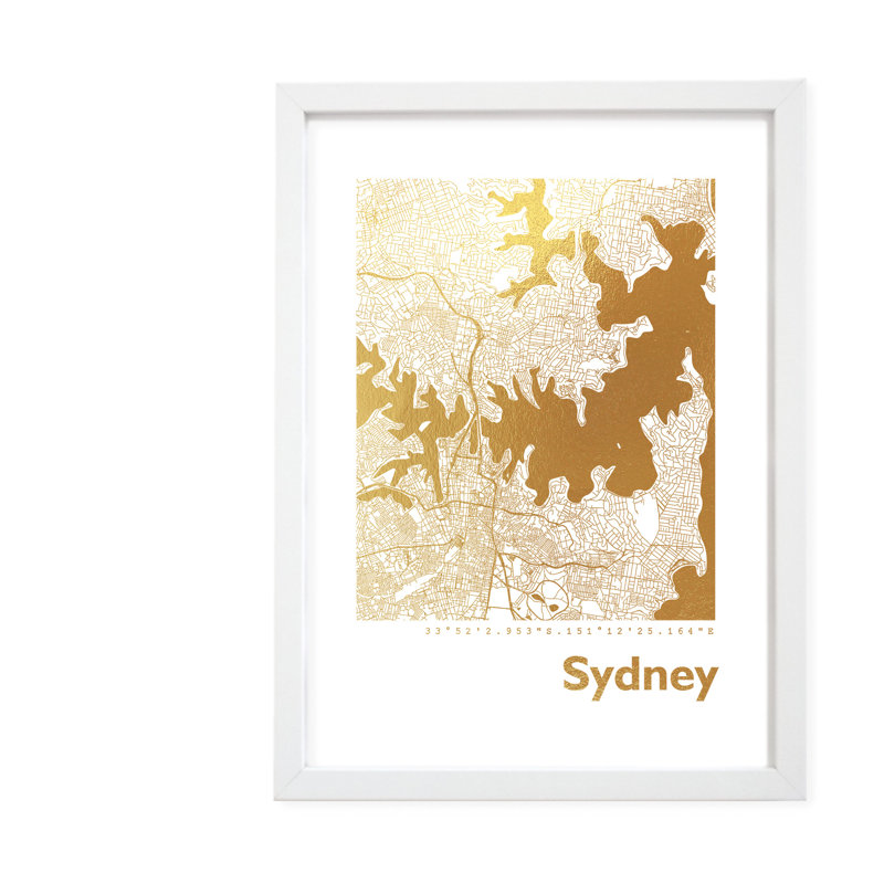Sydney Map - Single Picture Frame Print, 42.5cm H x 32.5cm W x 3.5cm D