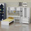 Lit plateforme moderne avec bureau, armoire, armoires et tiroirs pour un rangement maximal-504051217