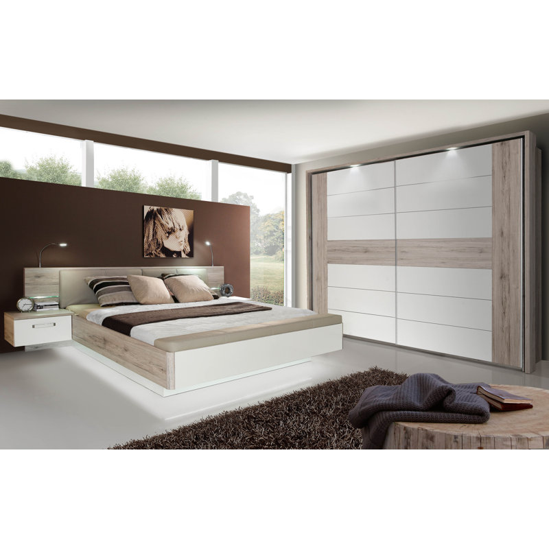 Mickie 2 Door Manufactured Wood Wardrobe, 210cm H x 220cm W x 61cm D, White/Beige