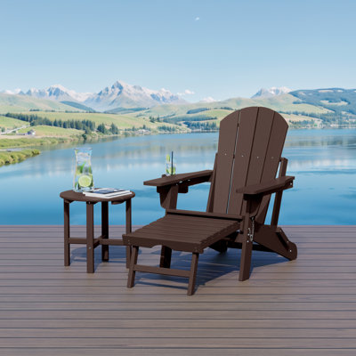 Chaise Adirondack d'extérieur réglable et pliante avec repose-pieds dissimulé et table d'appoint ronde
