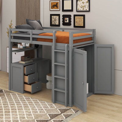 Lit mezzanine simple avec tiroirs, bureau et garde-robe