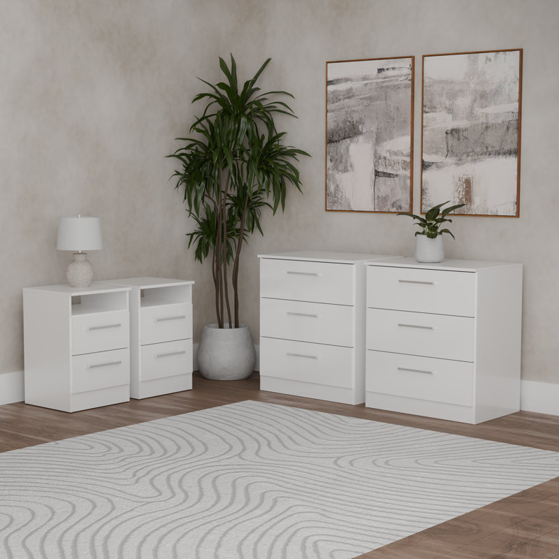Ensemble de chambre à coucher blanche 4 pièces Cambridge - 2 commodes et 2 tables de chevet