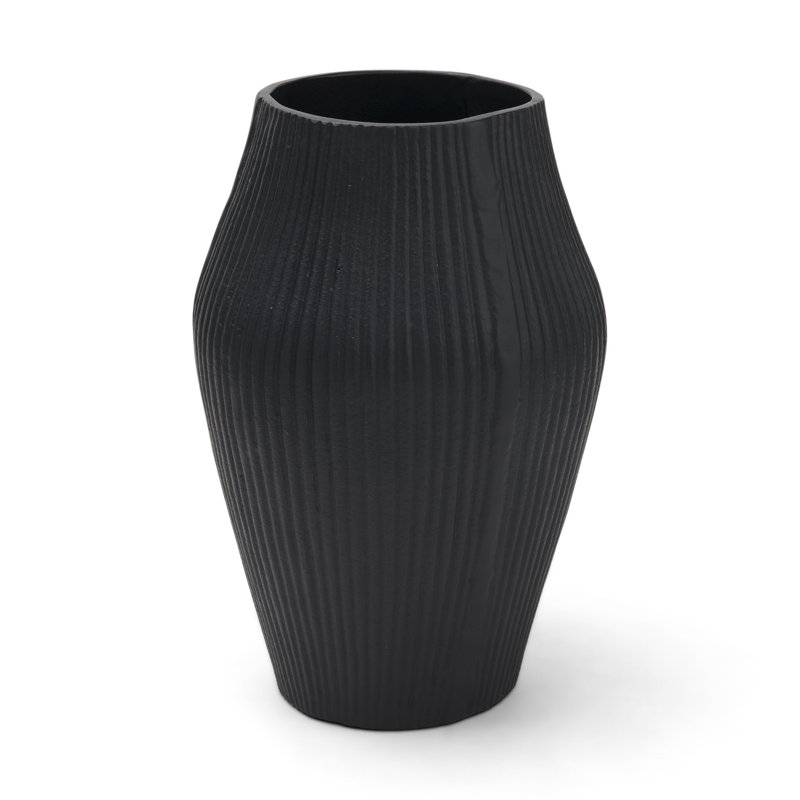 Vase cannelé en métal noir mat Patine, L 8,3 x l 8,3 x H 12,0, Noir