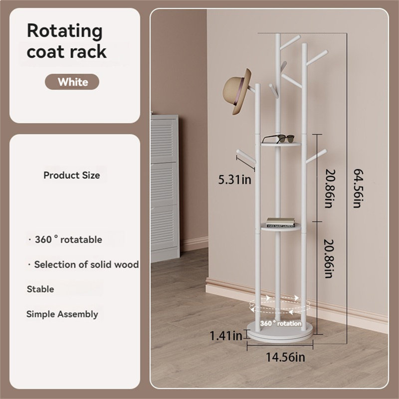 Porte-chapeau rotatif en bois massif, Blanc