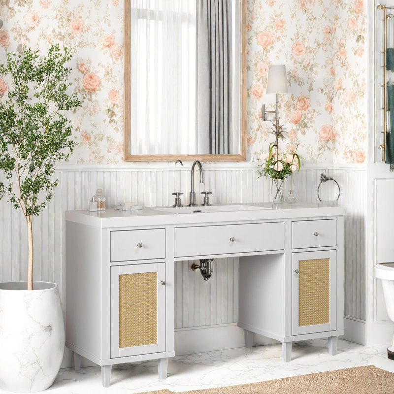 Meuble-lavabo de salle de bain moderne et spacieux de 60 pouces avec lavabo à tiroir et tiroirs à fermeture en douceur