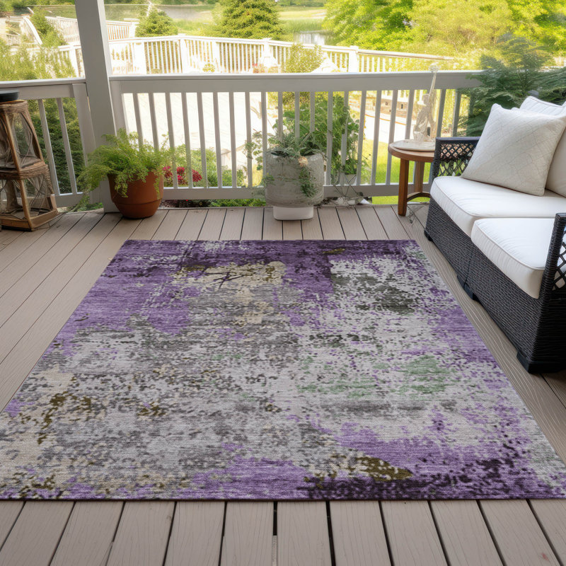Tapis lavande lavable à la machine intérieur / extérieur Xhevrie, Rectangle 10 pi x 14 pi