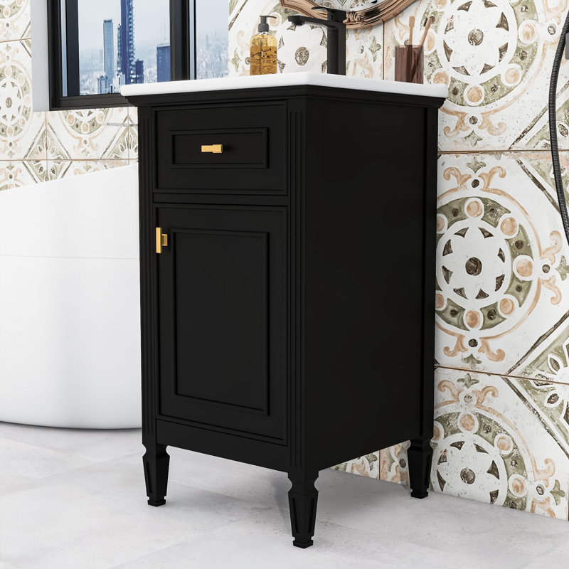 Bathroom Vanity with Sink, Adjustable Shelf, Tilt-Out Drawer, Black