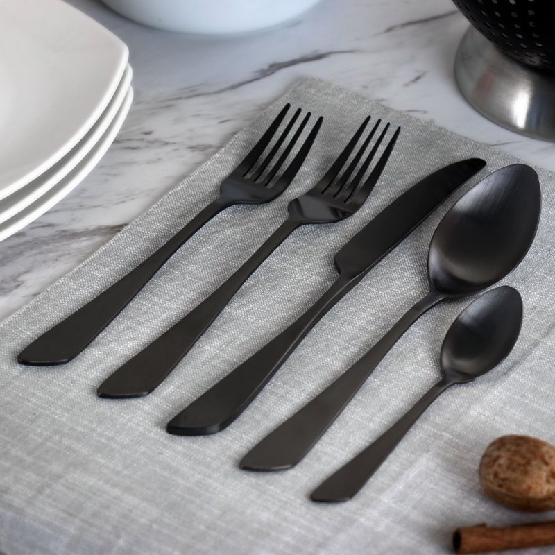 Mega Chef Gibbous Stainless Steel Flatware Set - Service for 4, Black