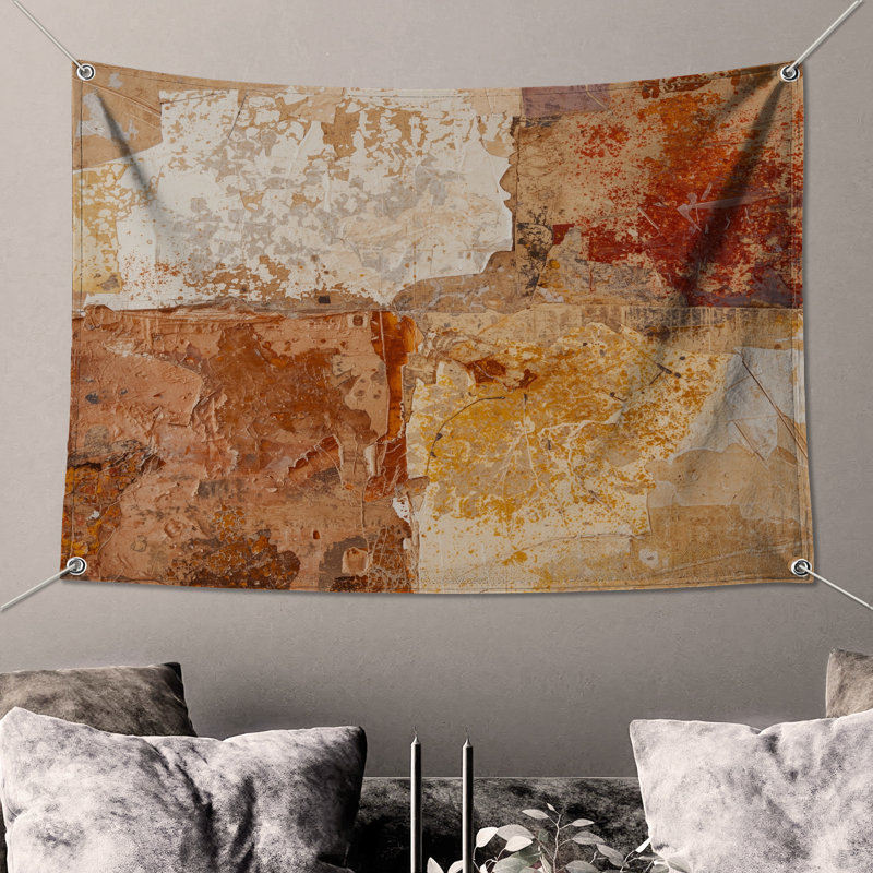 Tapisserie murale texturée terreuse abstraite - collage mural, H 68 po x l 80 po avec 4 œillets