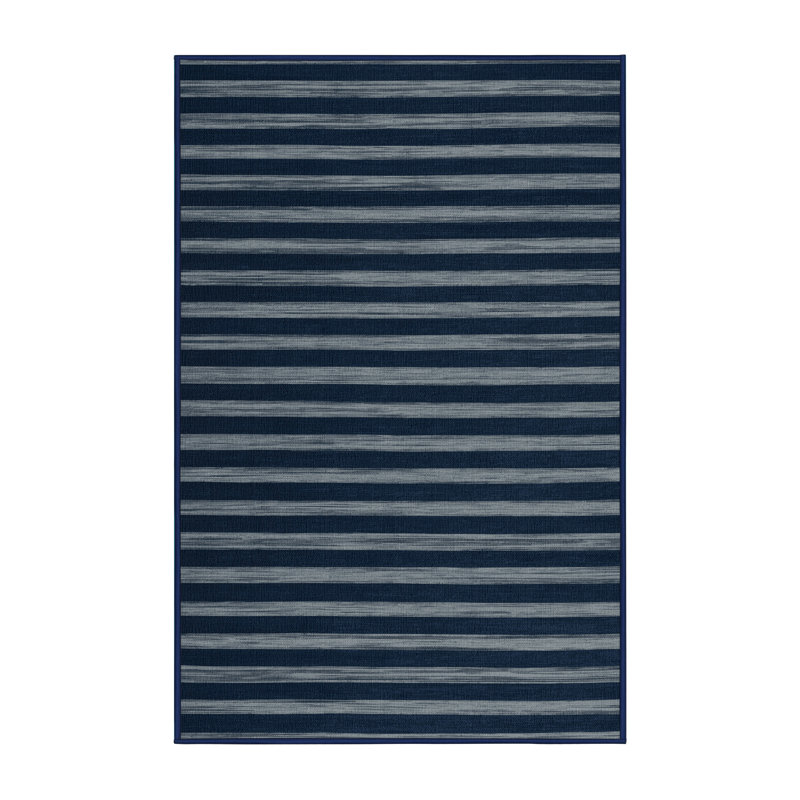 Tapis bleu à rayures horizontales lavable à la machine, Rectangle de 5 pi x 8 pi