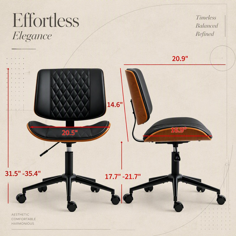 Chaise de bureau moderne sans accoudoirs avec dossier ergonomique et tissu mesh respirant pour un confort optimal même après de longues heures d'utilisation.