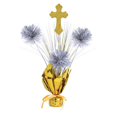 Centre de table Beistle « Gleam 'N Spray » pour la Première Communion – Décoration de table religieuse de 41,3 cm (16,25 pouces) pour les célébrations de Première Communion, les réceptions et les événements