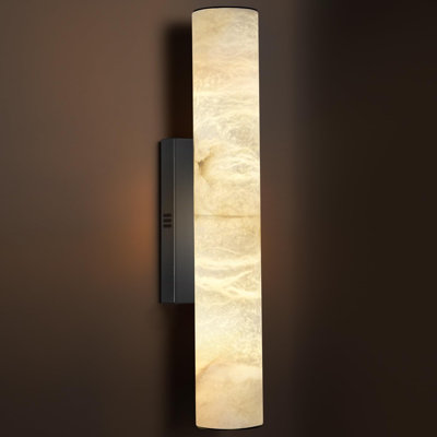 Dimmable Alabaster Wall Sconce Light With Natural Marble Shade, Modern Bronze Finish Wall Lighting For Bathroom, Bedroom, Living Room And Hallway