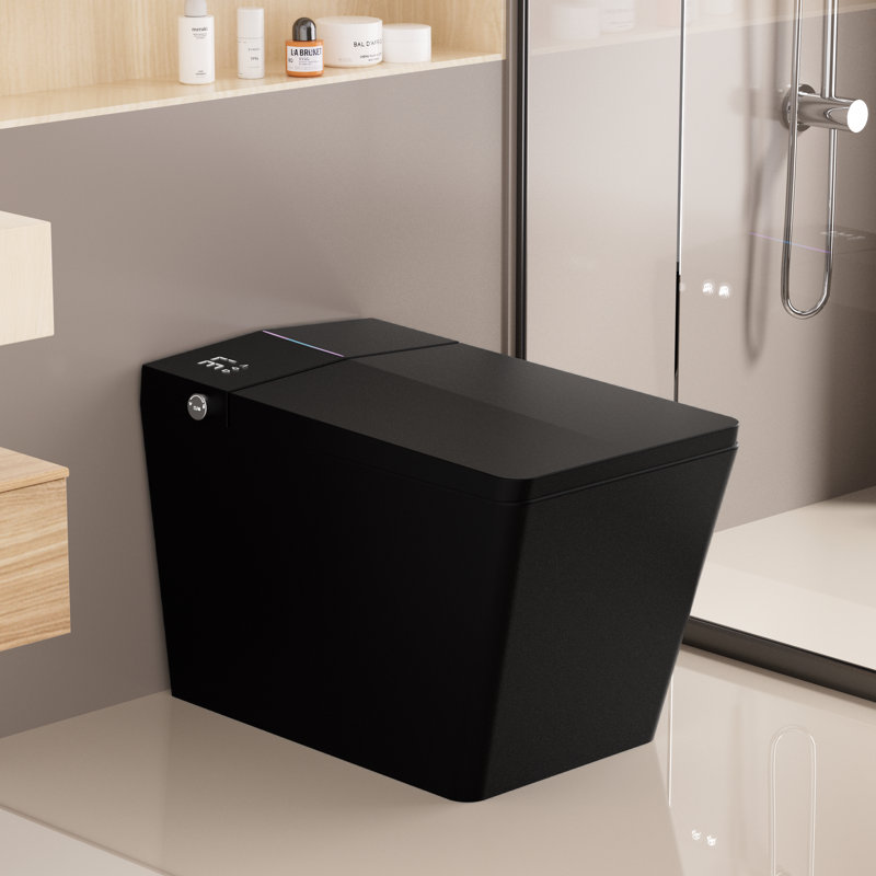 Toilette intelligente avec réservoir intégré et télécommande, bidet sans réservoir, chasse d'eau automatique, siège chauffant, noir mat