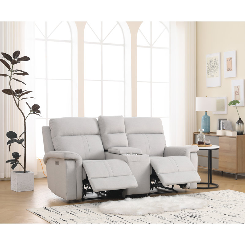 Satori Upholstered 78'' Power Reclining Loveseat, Silver Polyester Blend