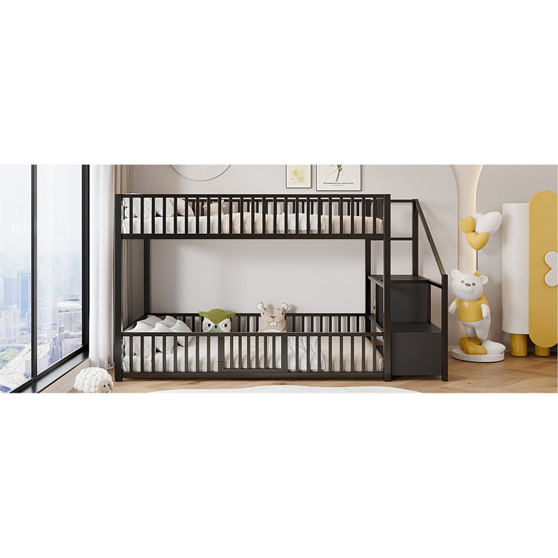 Twin Size Bunk Bed With Storage Ladder, Black