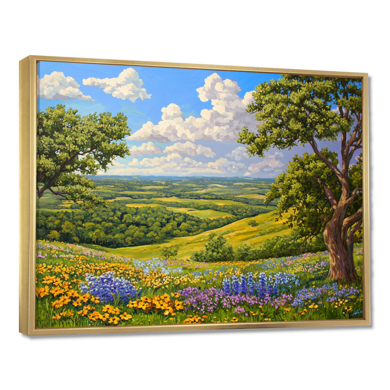 Décoration murale Texas Hill Country II - Texas, H 16 po x l 32 po, Impression dans un cadre flottant sans passe-parto, Doré