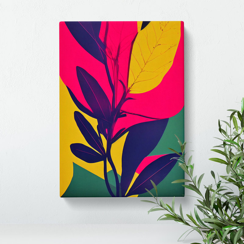 Neon Abstract Leaves - Wrapped Canvas Print, 50cm H x 35cm W x 3cm D