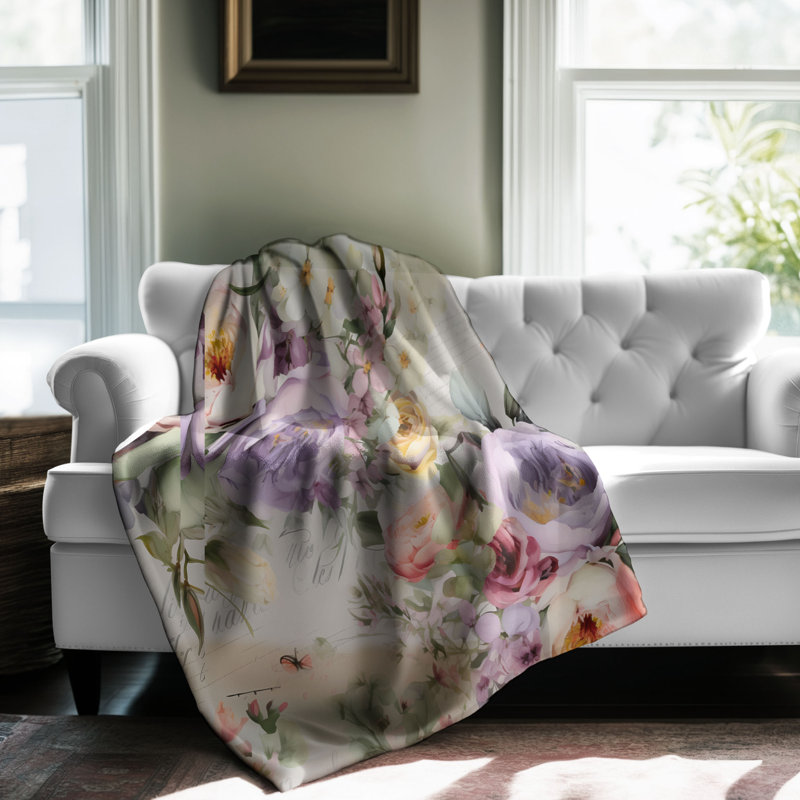 Jeté Blissful Bloom Haven - 1 pièce Sherpa Blan Premium, L 50 po x L 60 po