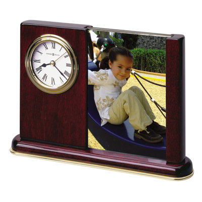 Mid-Century Modern Roman Numeral Quartz Movement / Crystal Tabletop Clock in Rosewood Hall/Polished Brass