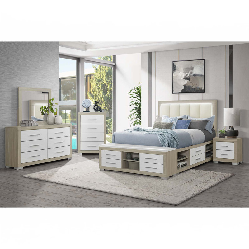 Ensemble de chambre à coucher 5 pièces, Naturel / Blanc, Grand