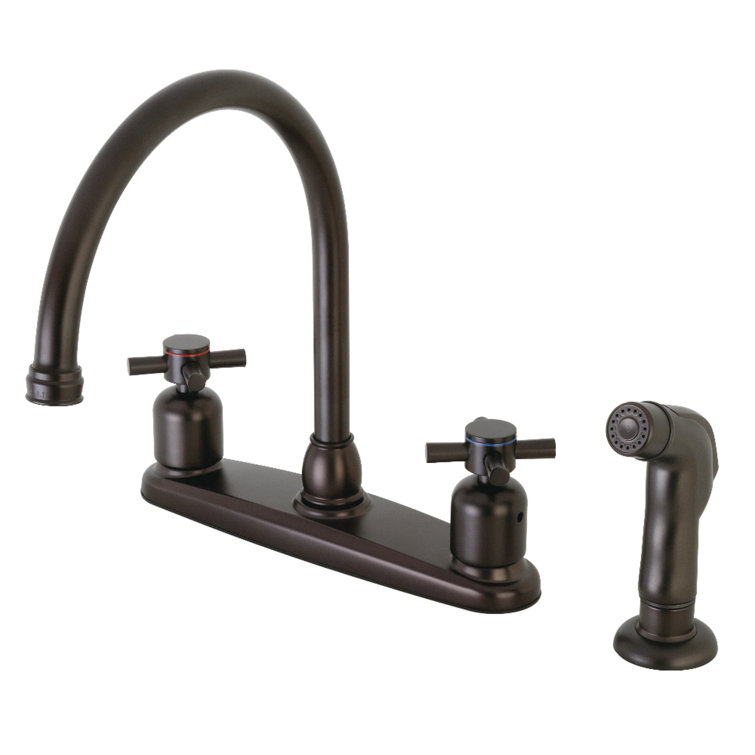 Kingston Brass Concord Two-Handle 4-Hole 8" Centerset Kitchen Faucet with Side Sprayer