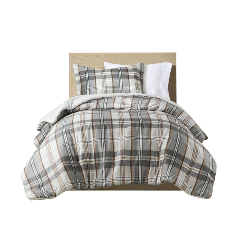 Tan and Gray Plaid Cotton Full/Queen Duvet Cover Set