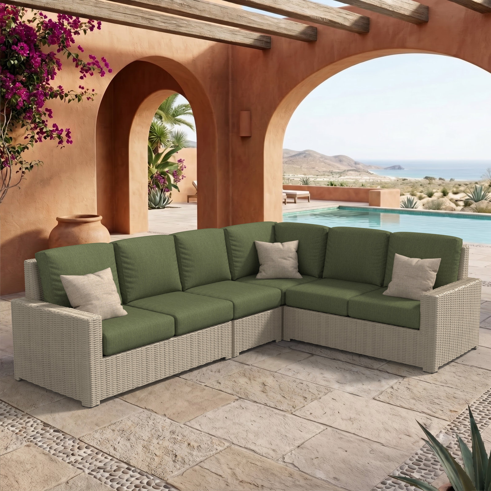 Henri 116" Sunbrella® Patio Sectional Set, Sunbrella® Mira Celeste