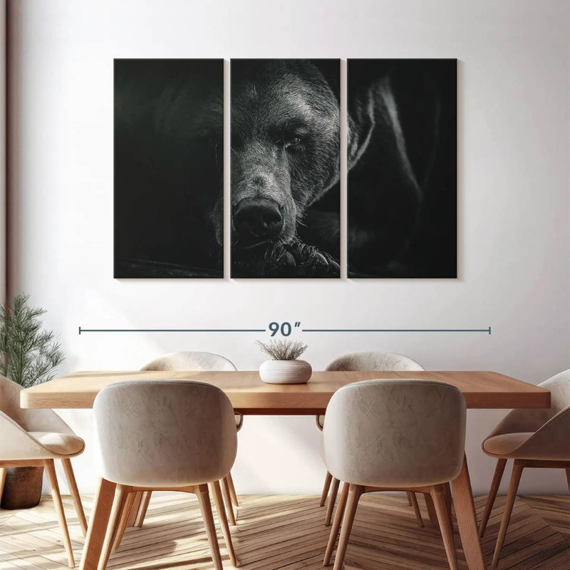 Ours brun monochrome sur toile 3 pièces, H 48 po x l 74 po x P 1,25 po