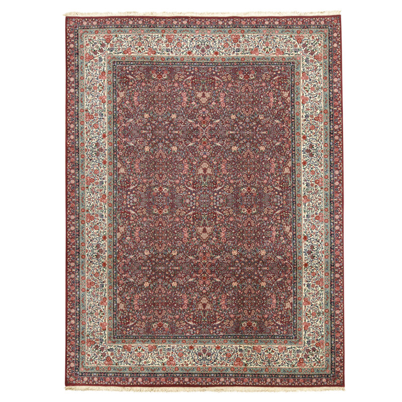 Tapis prune et ivoire noué à la main de haute qualité
