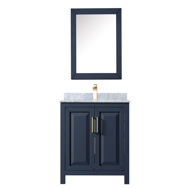 Daria 30'' W Single Vanity, Carrara Cultured Marble, Dark Blue, Brushed Gold