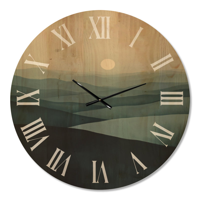 Pale Sun Ridges II - Horloge murale ronde en bois de style milieu du siècle, Très grand