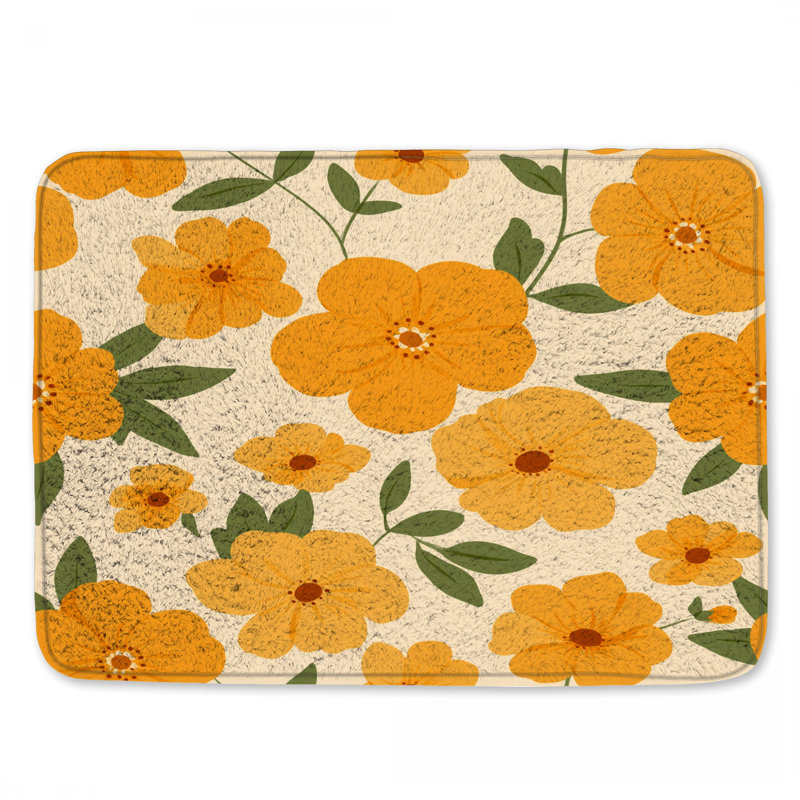 Tapis de bain floral, Simple - L 17 po x l 24 po, Floral orange