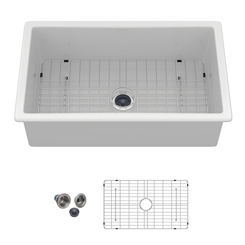 Évier de cuisine encastré à simple cuve 32 "x 19" x 10 "en argile réfractaire à double cuve en porcelaine blanche