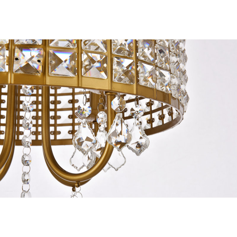 Dusin Semi Flush Mount, Brass, Brass/Clear, 19" H x 14" W x 14" D