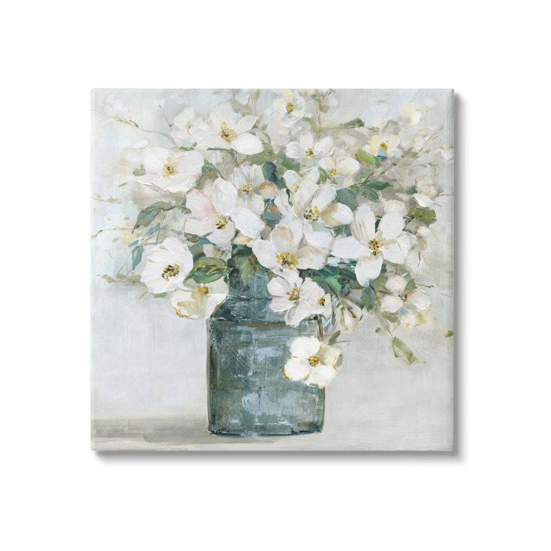 «White Geranium Bouquet Blossoming Flower Arrangement Vase», peinture sur toile tendue, H 36 po x l 36 po x P 1,5 po