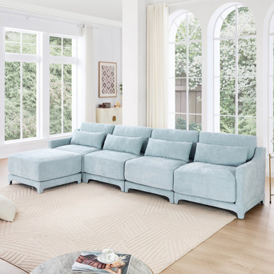 Élégant canapé à quatre places avec repose-pieds en tissu chenille avec base en bois de haute qualité Installation facile, idéal pour les études et les salons