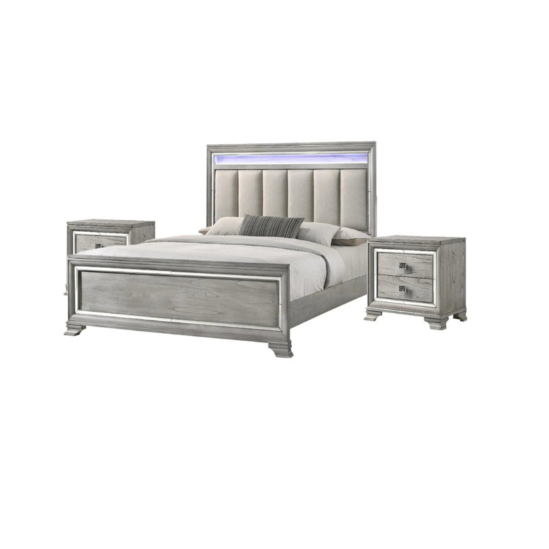 Modern Panel Bed Nightstand 3pc Set, King