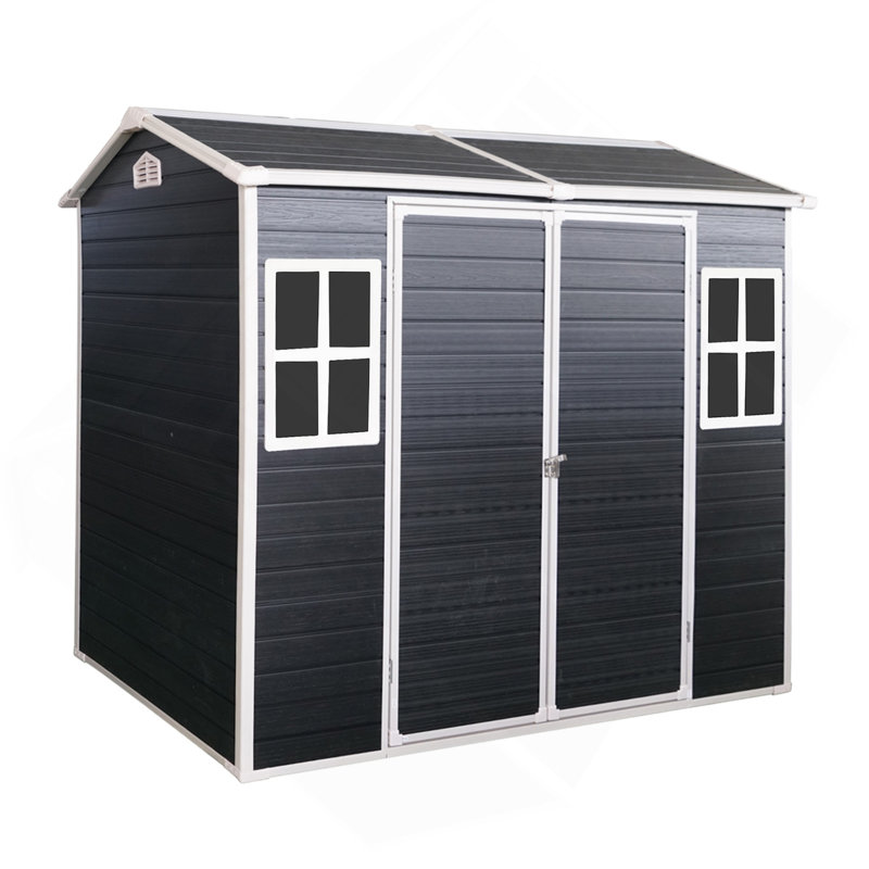 Remise extérieure imperméable avec plancher, deux fenêtres et porte verrouillable, Noir, noir, noir, noir