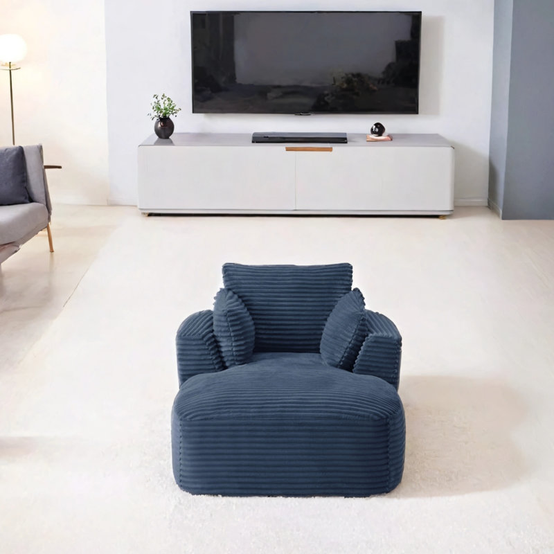Très grand fauteuil inclinable en velours côtelé, Bleu