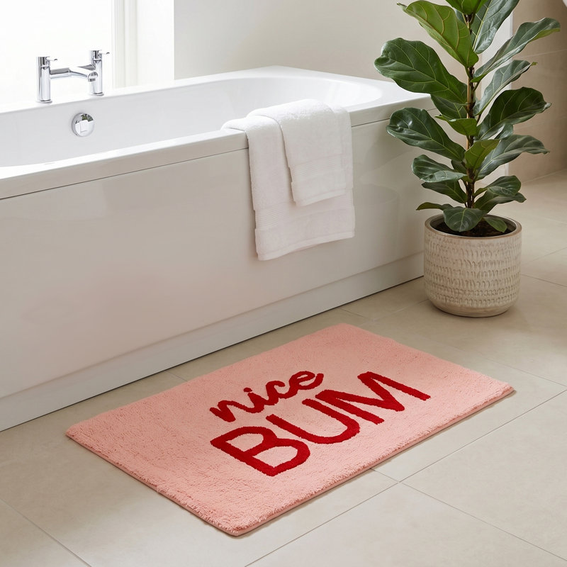 Kaitryn Nice Bum Slogan Bath Mat, Pink