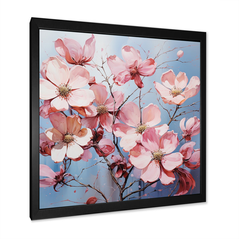 Impression de cornouiller rose et gris - impression, H 30 po x l 30 po x P 1 po, Cadre simple noir