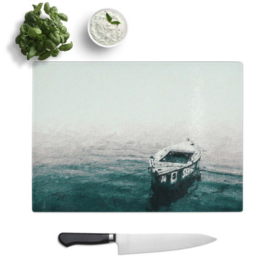 Tempered Glass Boat Upon Granges River in India Chopping Board